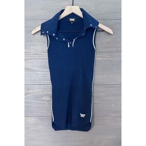 PXG Women's Sleeveless Logo Collar Polo Size 2XS Navy Blue Piping Ribbed‎ Golf
